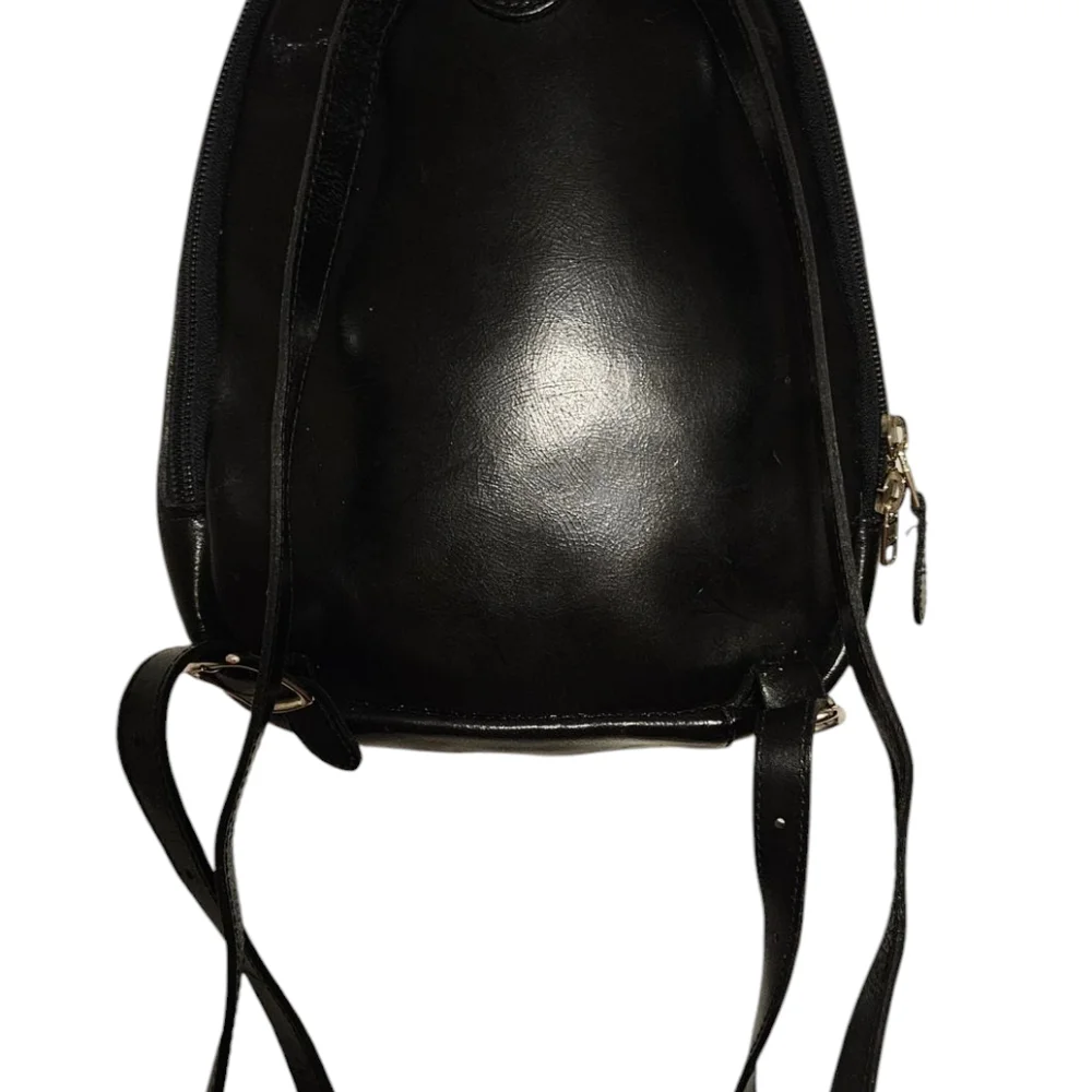 Roots Black Leather Mini Backpack / Purse
